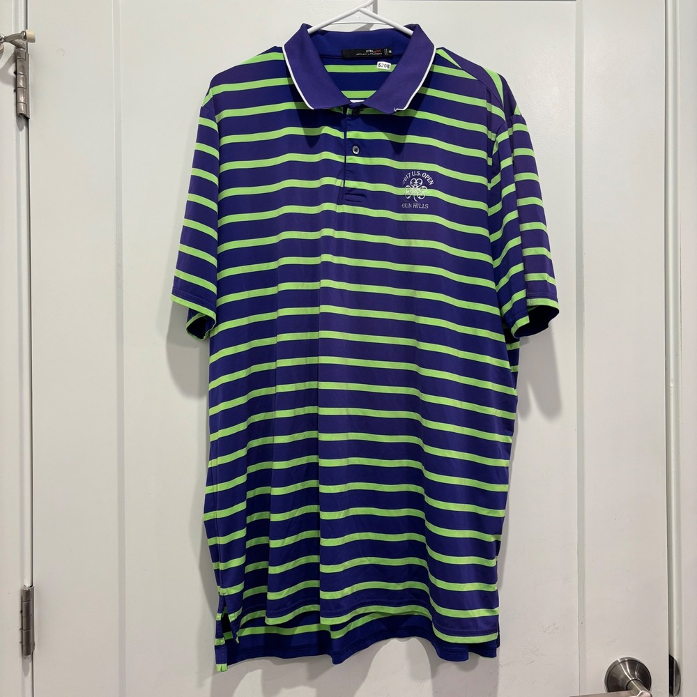 RLX Ralph Lauren 2017 U.S. Open Erin Hills Striped Golf Polo Purple Green XXL